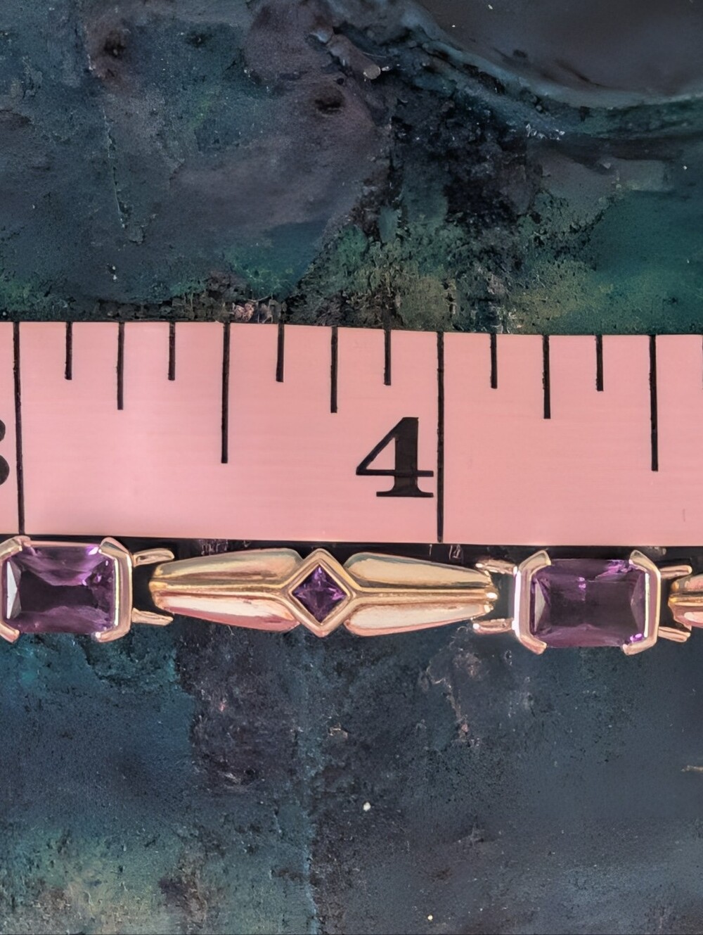 Art Deco Style Sterling Silver Amethyst Tennis Bracelet With Gold Accents - Picture 12 of 16